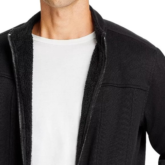 John Varvatos Men's Ben Zip Front Texture Knit Trucker Jacket Fleece Lined Black - Picture 2 of 6